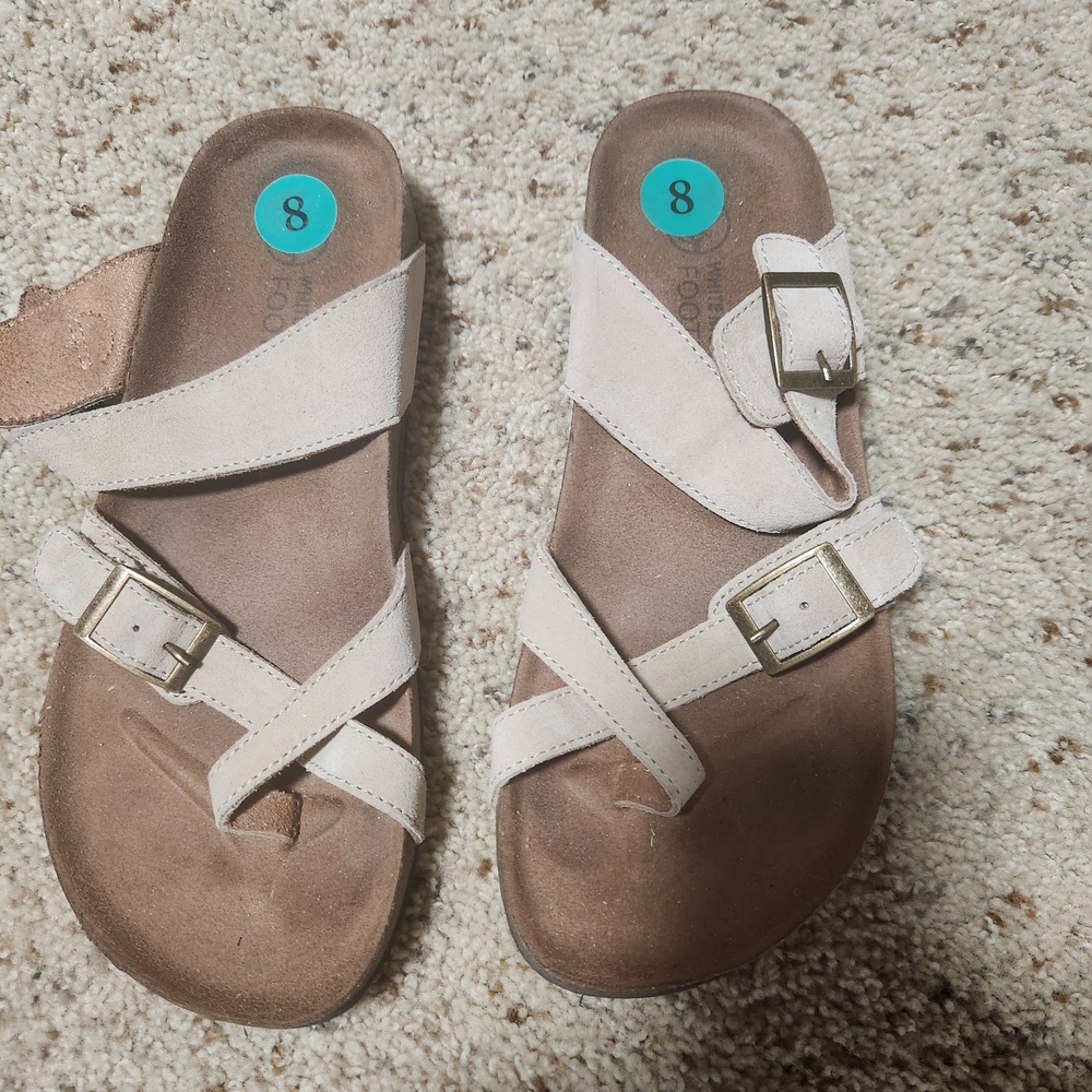 White Mountain Cream and Tan Buckle Sandals